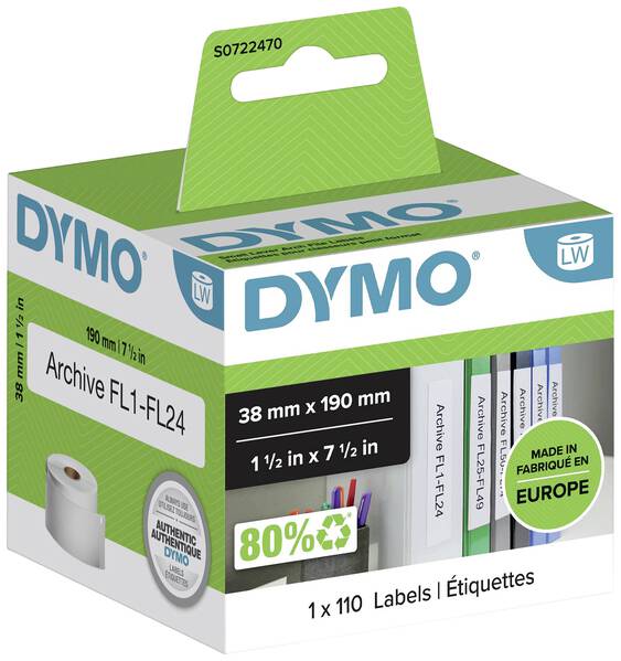 DYMO Etiketten Rolle 99018 S0722470 38 x 190 mm Papier Weiß 110 St. Permanent haftend Ordner-Etiketten