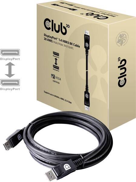 club3D DisplayPort Anschlusskabel DisplayPort Stecker, DisplayPort Stecker 3.00 m Silber CAC-1060 8K UHD DisplayPort-Kab