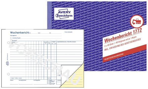 Avery-Zweckform Wochenbericht Formular 1772 DIN A5 quer Anzahl der Blätter: 40