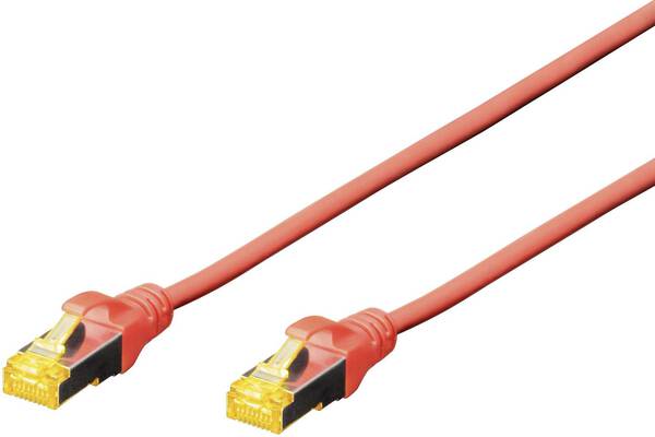 Digitus DK-1644-A-005/R RJ45 Netzwerkkabel, Patchkabel CAT 6a S/FTP 0.50 m Rot Halogenfrei, verdrillte Paare, mit Rastna