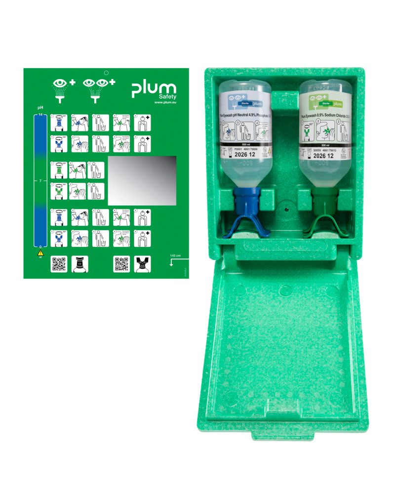 Wandbox mit Augenspülflaschen DUO, 1 x 500 ml ph-neutral, 1 x 500 ml  0,9%ige Kochsalzlösung