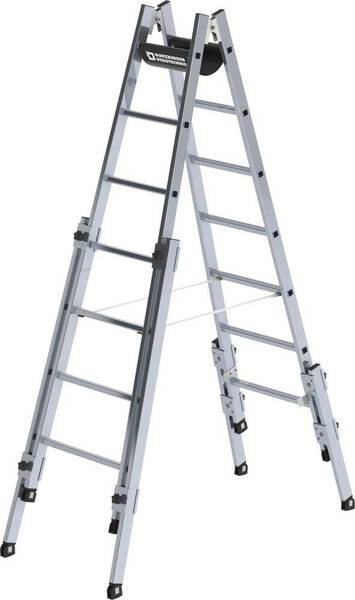 MUNK Günzburger Steigtechnik 33514 Aluminium Stufen-Doppelleiter inkl. 4 ausziehbaren Holmen Arbeitshöhe (max.): 4.2 m