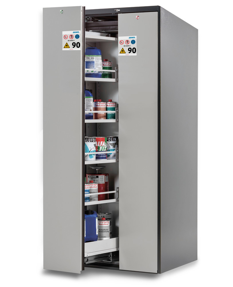 asecos Wide-Scoper, Feuerbeständiger Gefahrstoffschrank 81-10, 2 Vertikalauszüge, 10 Fachböden, grau
