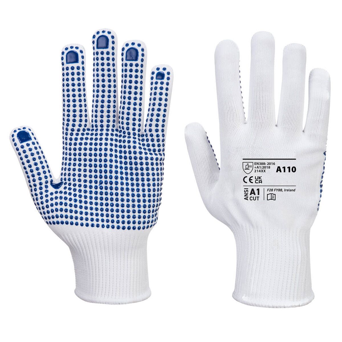 (10 Paar) PVC Noppen Handschuh - Weiß/ Blau - Größe: XS