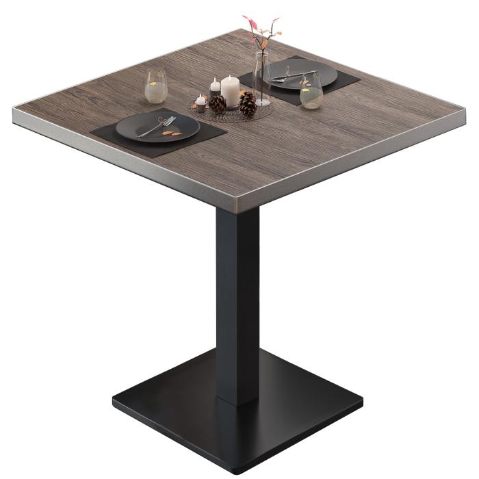 BM | Bistrotisch | B:T:H 80 x 80 x 75 cm | Light Wenge / Schwarz | Quadratisch | Edelstahl Rand