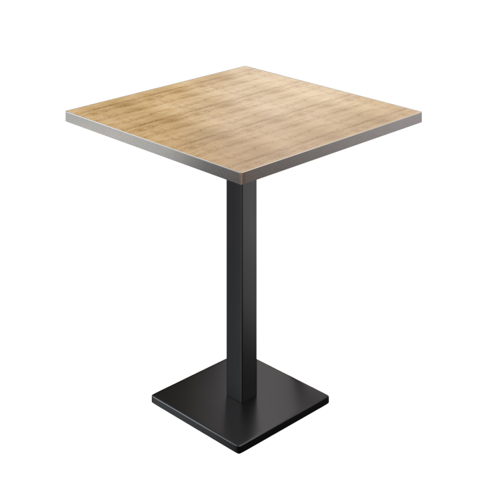 BM | Bistro Stehtisch | 70 x 70 x 108 cm | Quadratisch | Edelstahl Rand | Eiche / Schwarz