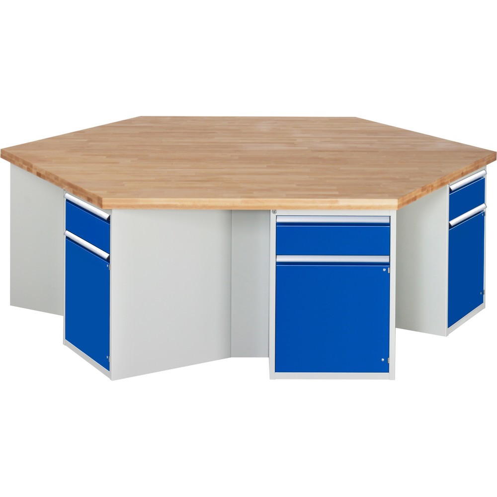 RAU Gruppenwerkbank Serie 4000, 6 Unterbau-Container mit Sockel, 6 Flügeltüren, 6 Schubladen