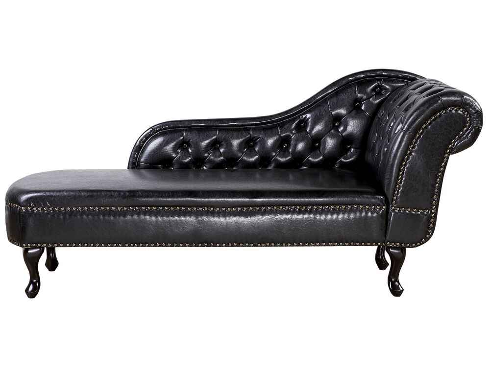 Chaiselongue Kunstleder schwarz glänzend rechtsseitig NIMES