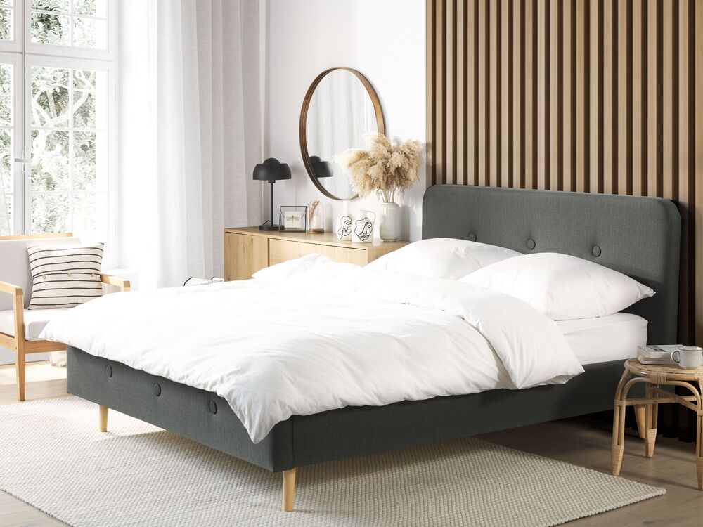 Bett mit Lattenrost Stoff RENNES 160 x 200 cm Dunkelgrau – Bild 2