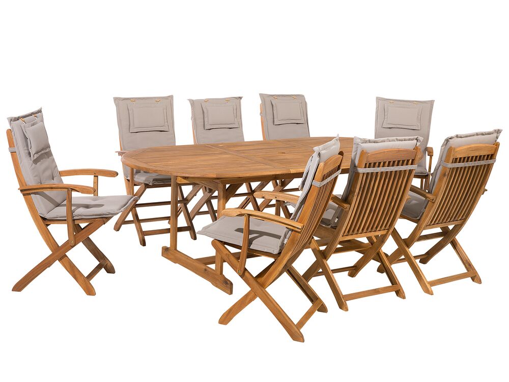 Gartenmöbel Set 8-Sitzer MAUI inkl. Kissen Akazienholz Taupe