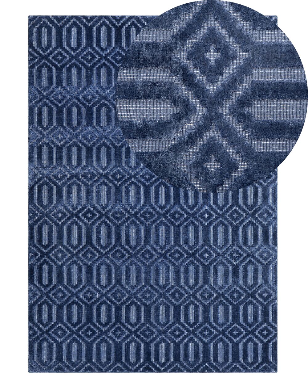 Teppich marineblau 140 x 200 cm geometrisches Muster Kurzflor ADATEPE