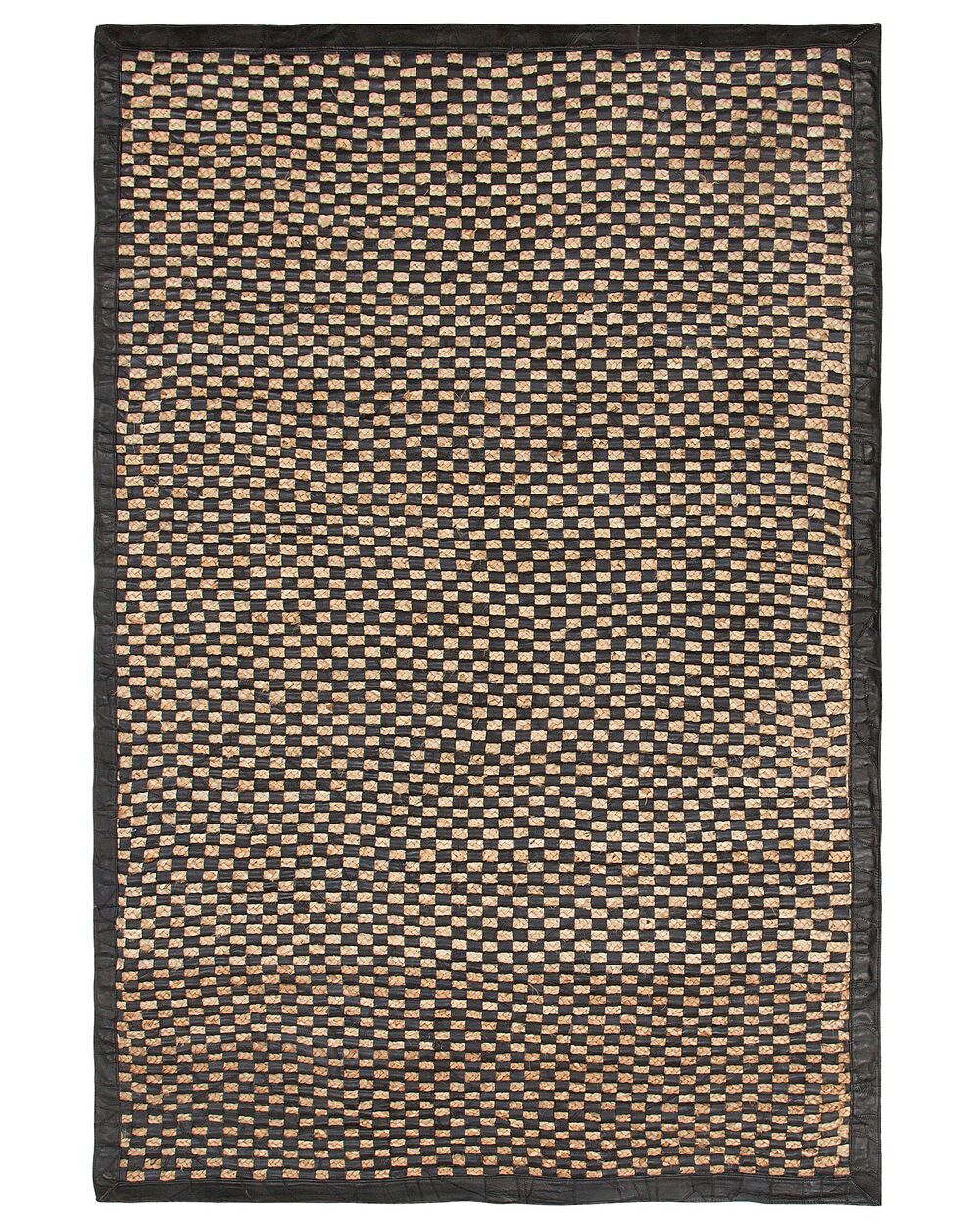 Teppich Leder schwarz / beige 140 x 200 cm kariertes Muster Kurzflor GERCE II – Bild 3