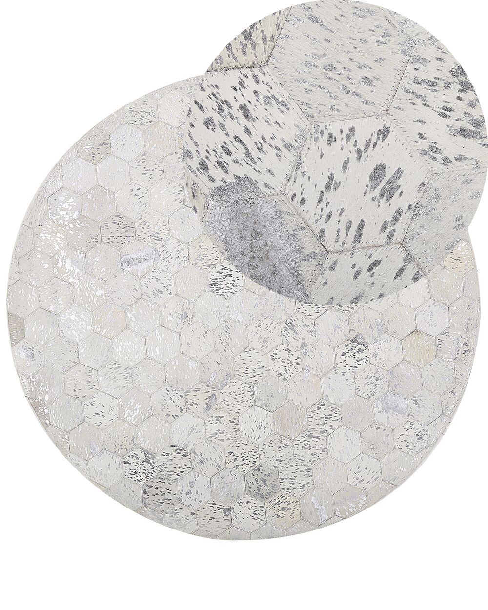 Teppich Kuhfell silber / beige ⌀ 140 cm Patchwork Kurzflor BOZKOY