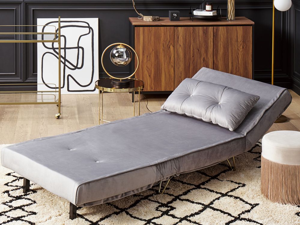 1-Sitzer Schlafsofa Samtstoff hellgrau / gold VESTFOLD – Bild 3
