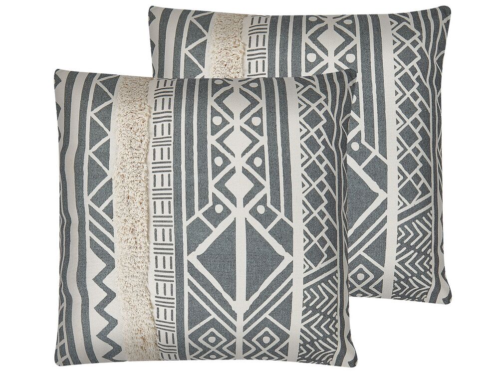 Dekokissen 2er Set LAURUS 45 x 45 cm Grau Geometrisches Muster