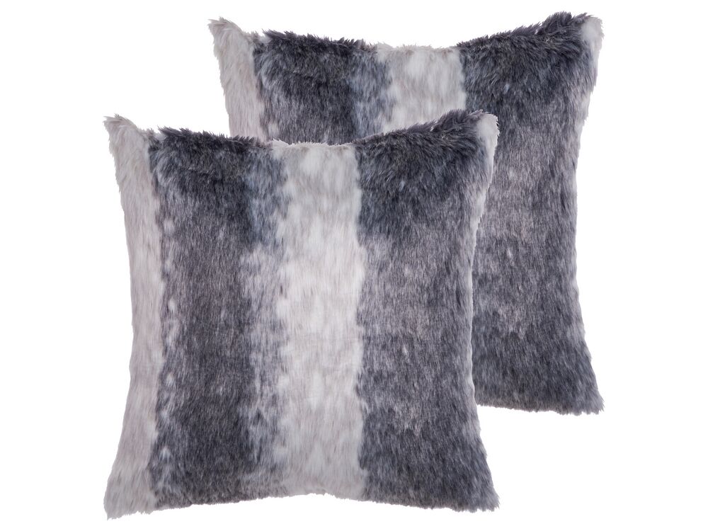 Dekokissen 2er Set HORDEUM Webpelz 45 x 45 cm Grau Streifenmuster