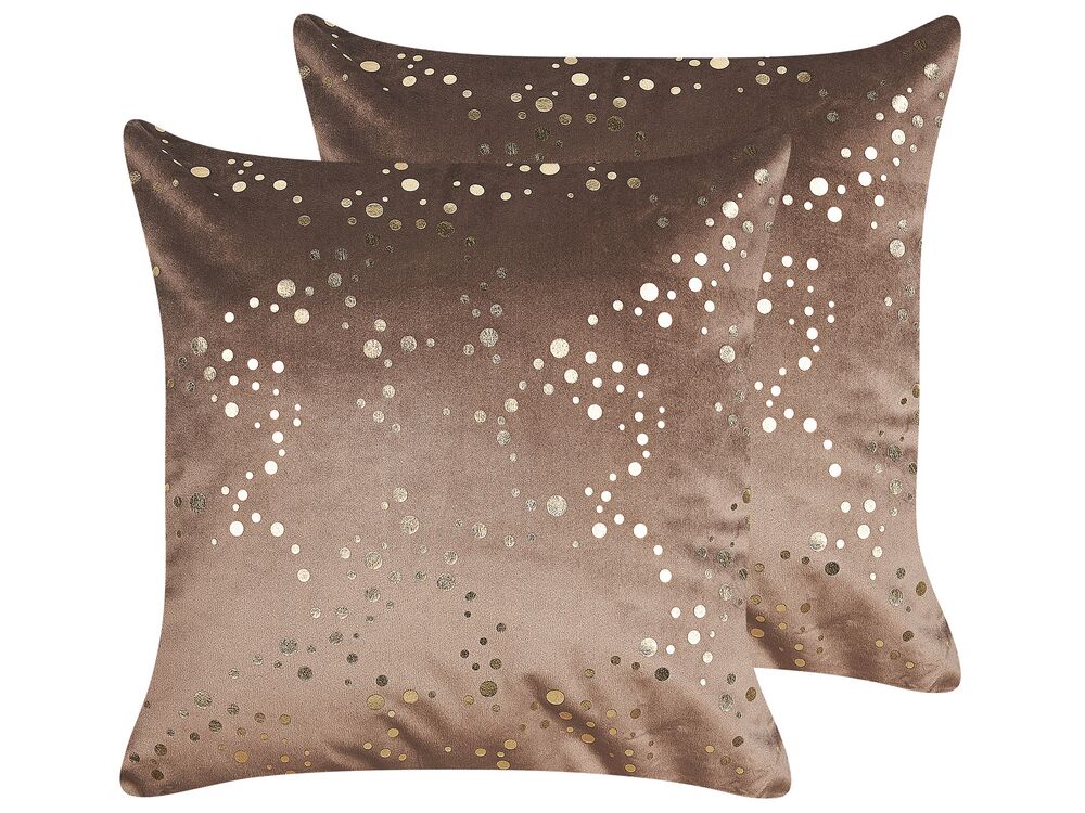 Dekokissen 2er Set POPPY Samtstoff 45 x 45 cm Braun Abstraktes Muster