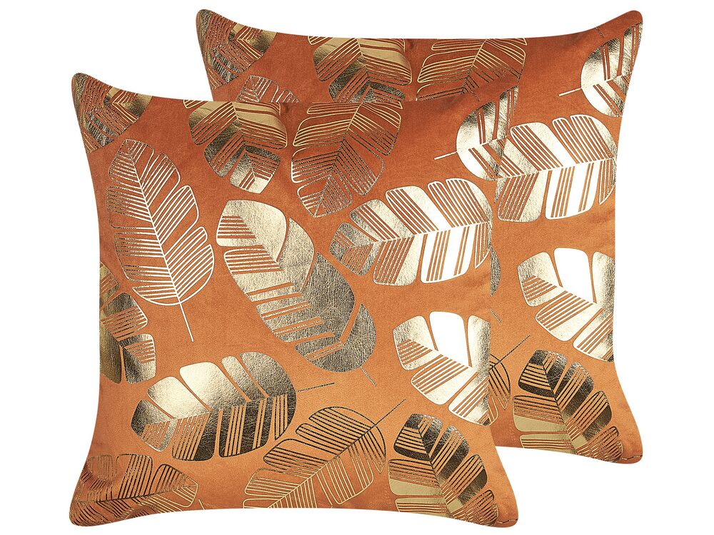 Dekokissen 2er Set SUNFLOWER Samtstoff 45 x 45 cm Orange Pflanzenmuster