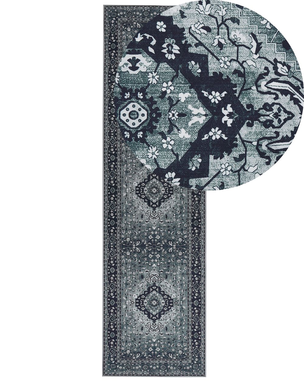 Teppich grau orientalisches Muster 80 x 300 cm Kurzflor VADKADAM