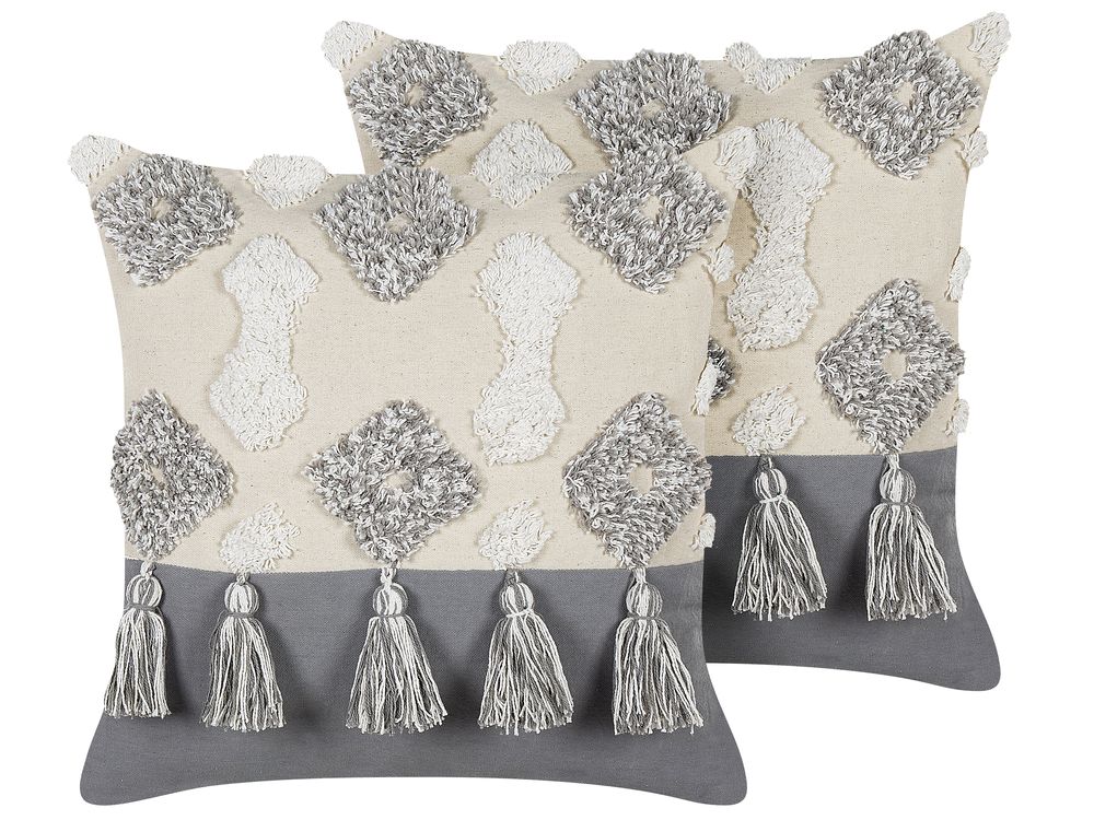Dekokissen 2er Set ALOCASIA Baumwolle 45 x 45 cm Beige Geometrisches Muster