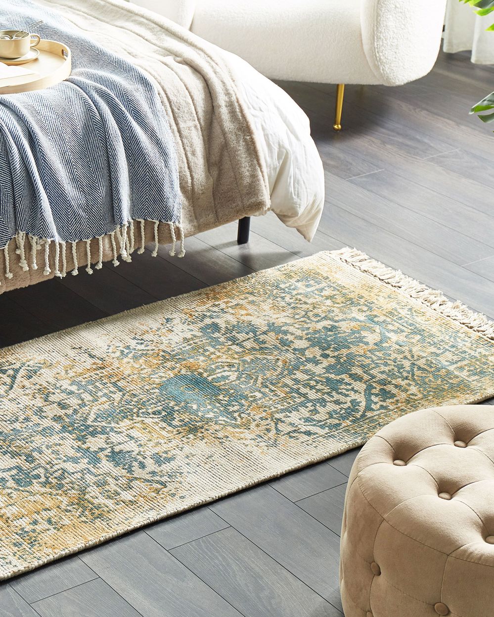 Teppich Viskose senfgelb / grün 80 x 150 cm orientalisches Muster Kurzflor BOYALI – Bild 2