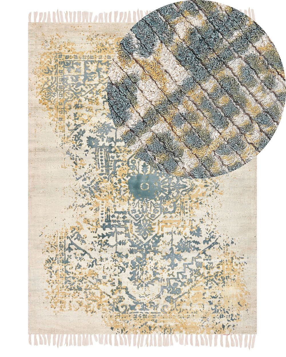 Teppich Viskose senfgelb / grün 140 x 200 cm orientalisches Muster Kurzflor BOYALI