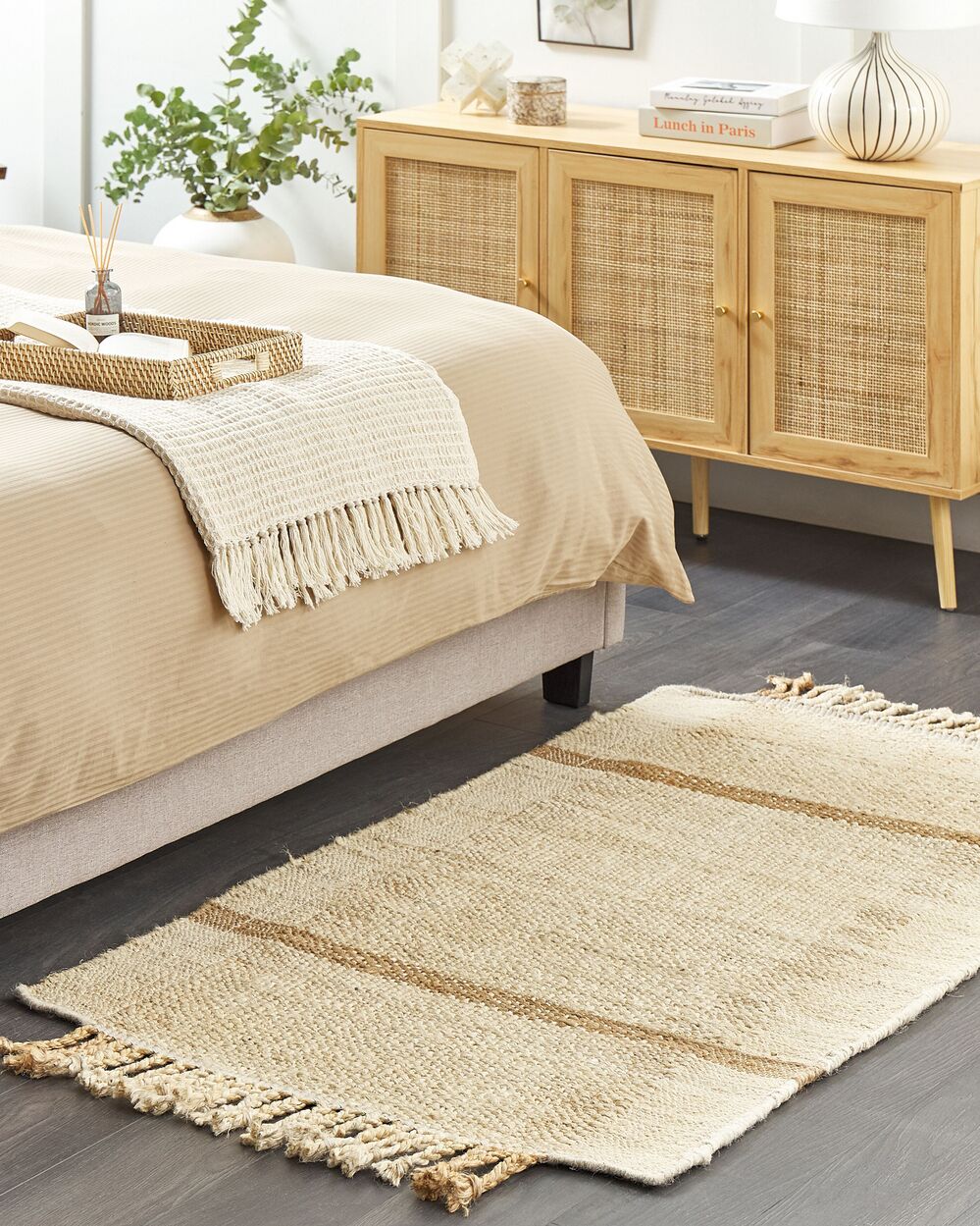 Teppich Jute sandbeige 80 x 150 cm geometrisches Muster Kurzflor YELMEZ – Bild 2