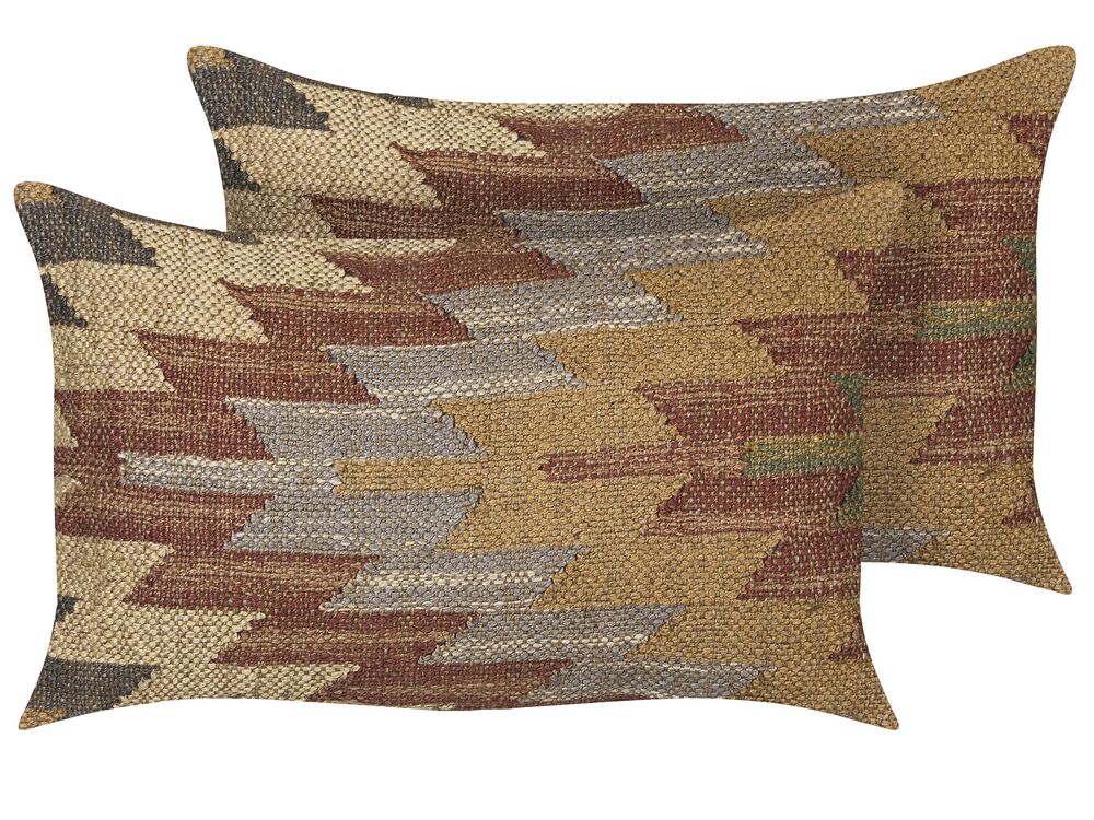Dekokissen 2er Set DEEPOR Jute 30 x 50 cm Bunt Orientalisches Muster