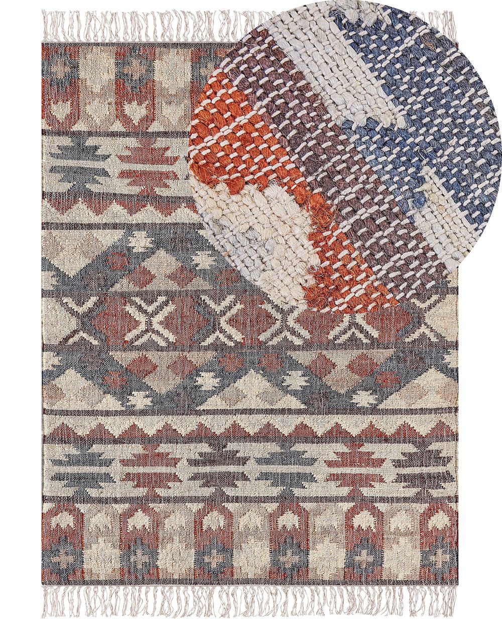 Teppich Jute mehrfarbig 160 x 230 cm geometrisches Muster Kurzflor KALFA