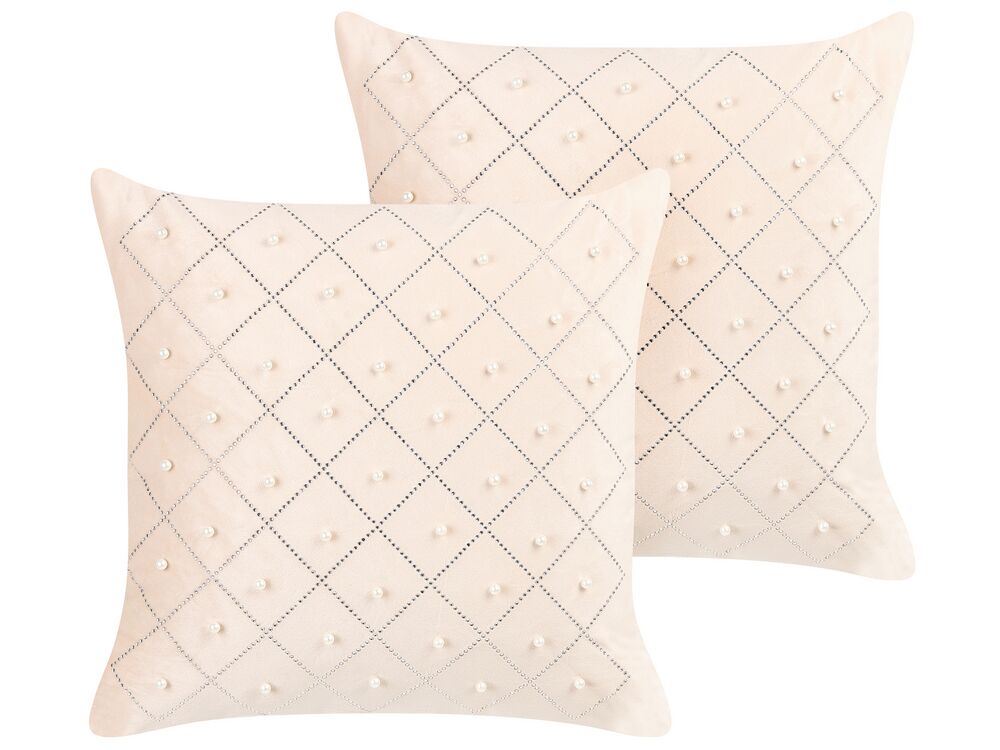 Dekokissen 2er Set YARROW Samtstoff 45 x 45 cm Beige Geometrisches Muster
