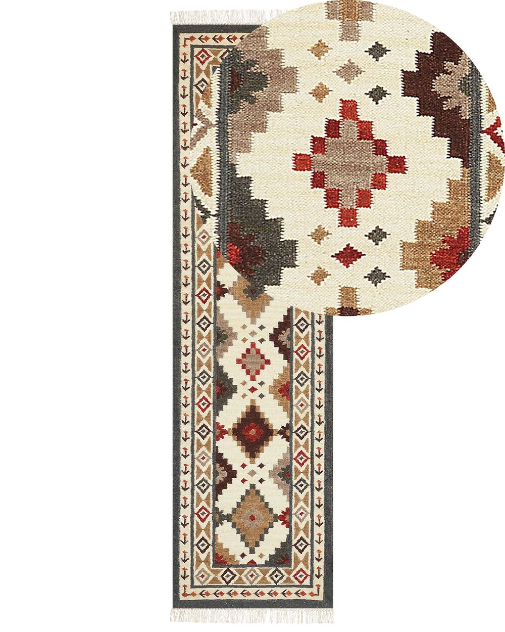 Kelim Teppich Wolle mehrfarbig 80 x 300 cm orientalisches Muster Kurzflor GHUKASAVAN