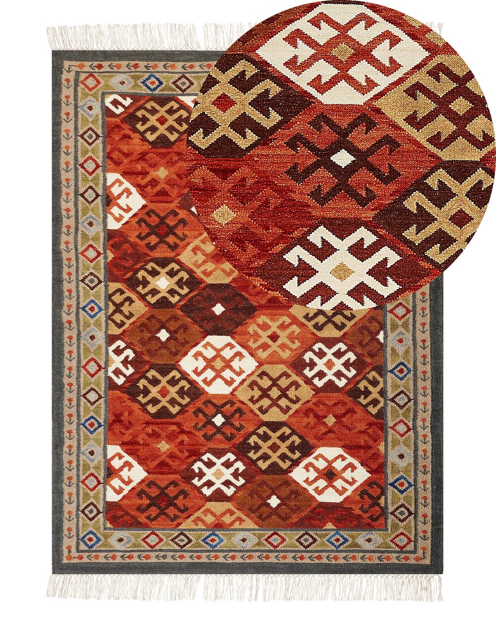 Kelim Teppich Wolle mehrfarbig 140 x 200 cm orientalisches Muster Kurzflor URTSADZOR