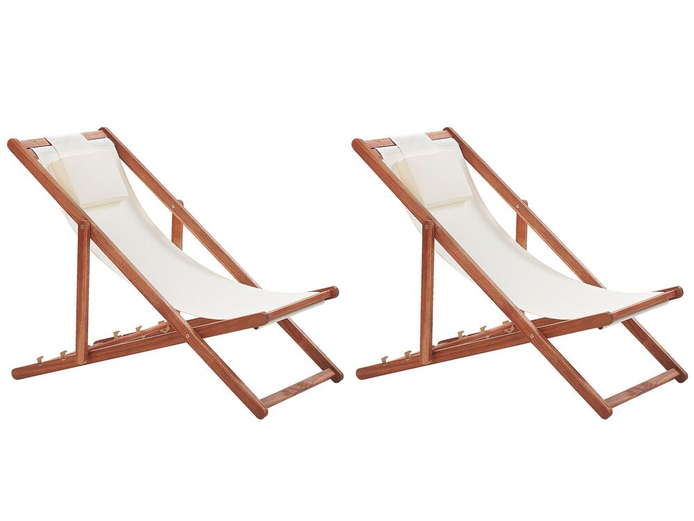 Liegestuhl Akazienholz dunkelbraun 2er Set mit 2 Ersatzstoffbezügen (mehrere Varianten zur Auswahl) AVELLINO