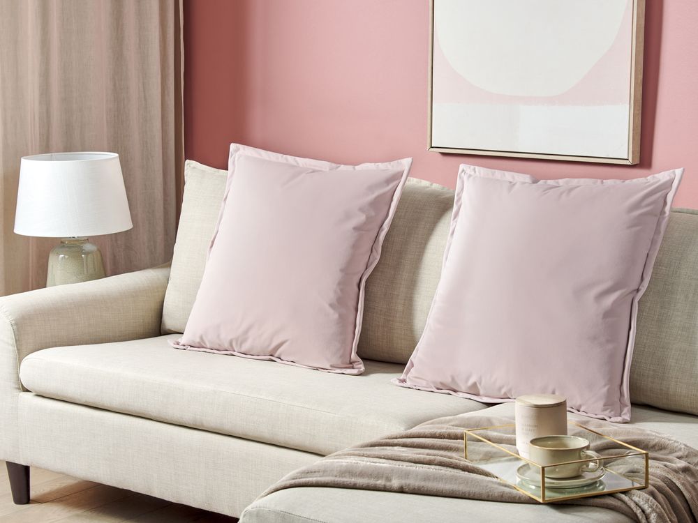 Dekokissen 2er Set EUSTOMA Samtstoff 60 x 60 cm Rosa Ohne Muster – Bild 2