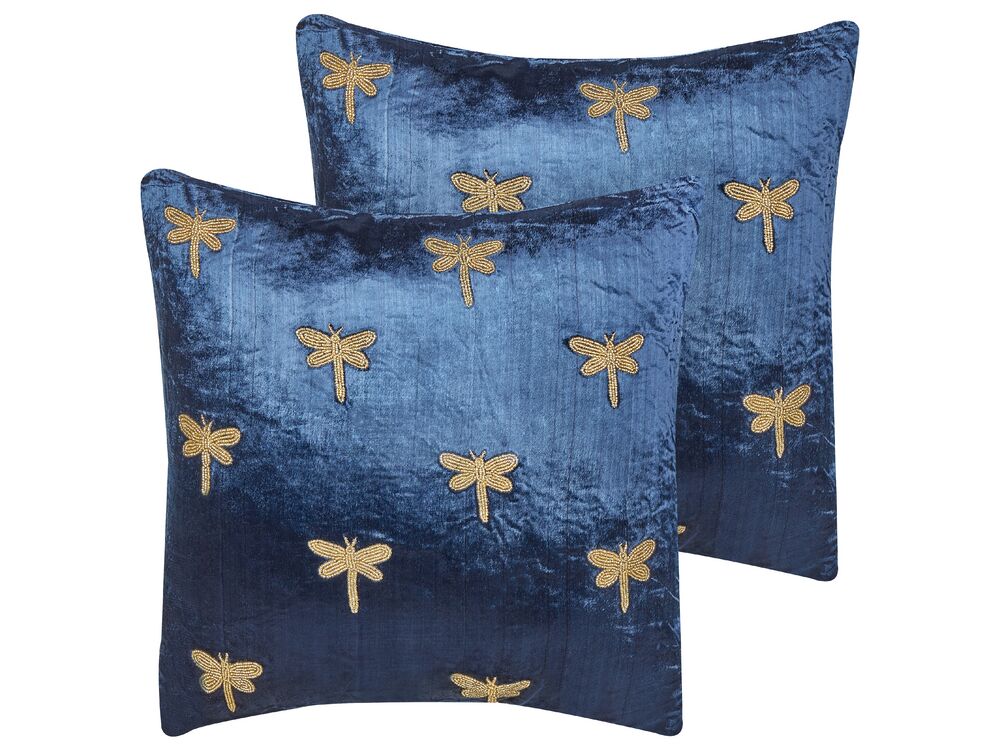 Dekokissen 2er Set BLUESTEM Samtstoff 45 x 45 cm Marineblau Tiermuster