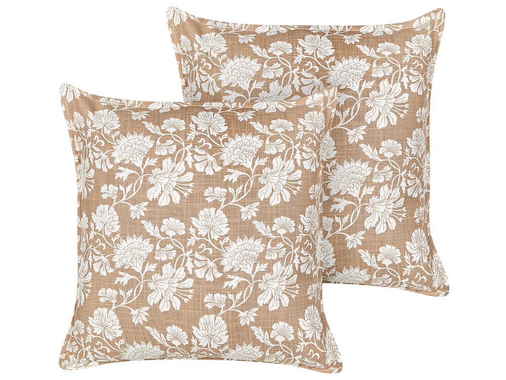 Dekokissen 2er Set NOTELEA Baumwolle 45 x 45 cm Beige Blumenmuster