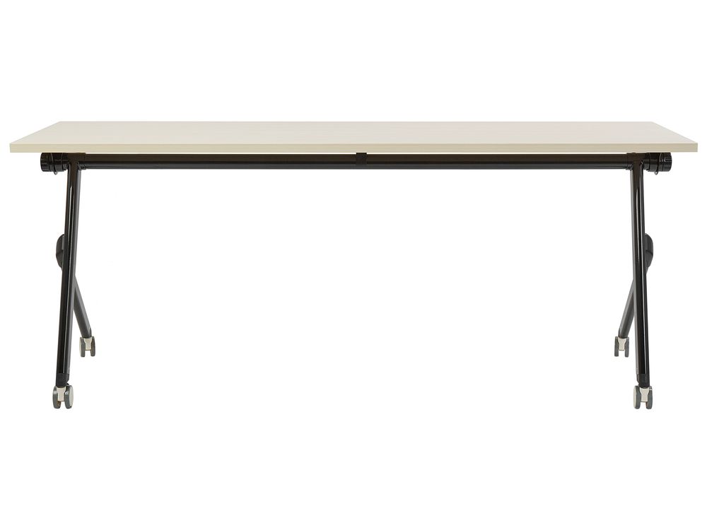 Folding Office Desk with Casters 180 x 60 cm Light Wood and Black BENDI – Bild 3