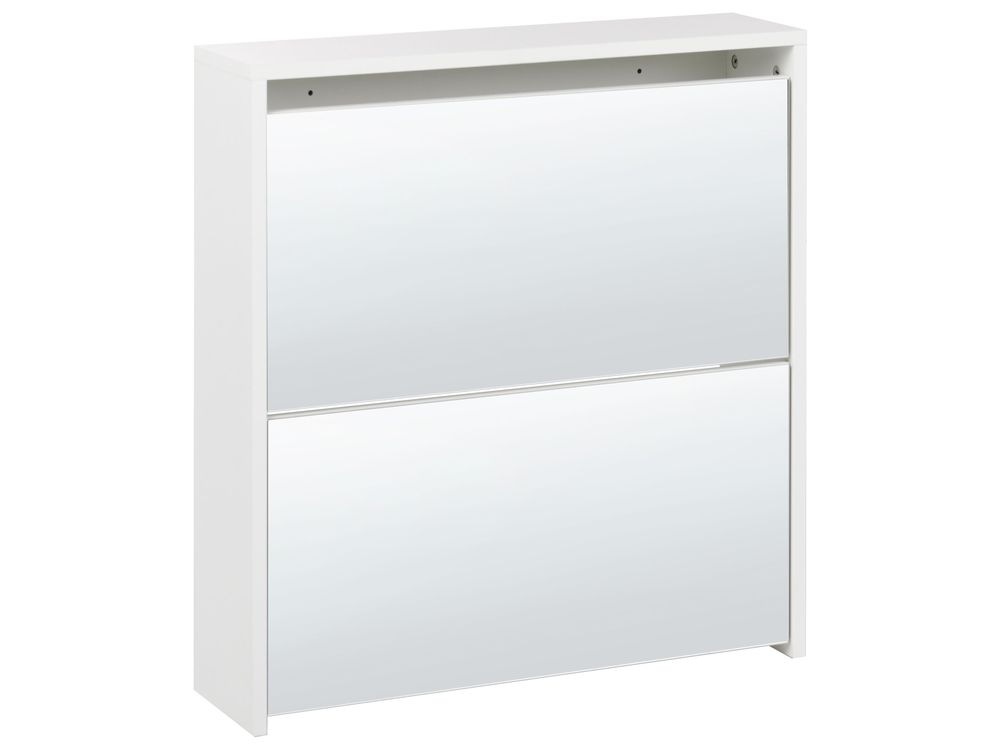 2 Compartment Mirrored Shoe Storage Cabinet White MIDFIELD