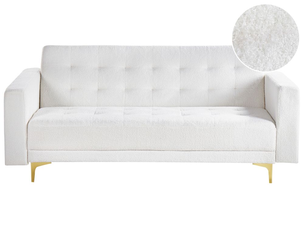 3 Seater Boucle Sofa Bed White ABERDEEN