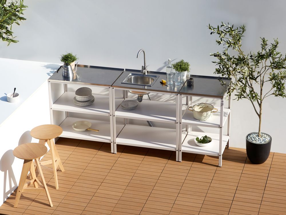 Outdoor-Küche 3er Set mit Spüle VILAMA Metall Weiß – Bild 2